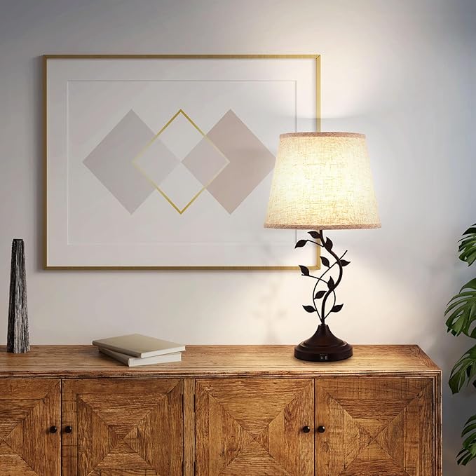 Kakanuo Table Lamp for Bedside, Lamp for Living Room with USB-A and USB-C Charging Ports, Traditional Tall Bedroom Lamp for End Table