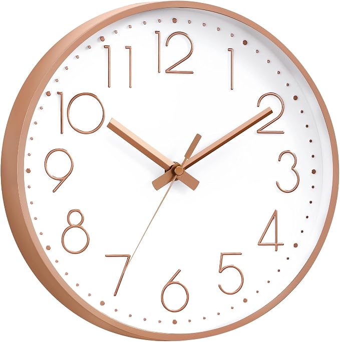 DAXSMY Wall Clock - 10 Inch Silent Non-Ticking Modern 3D Wall Clocks Battery Operated - Decorative Clock for Kitchen, Home Office, Bathroom, Bedroom(Rose Gold)