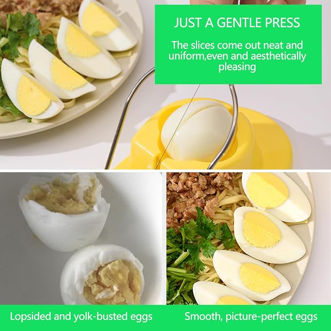 Egg Slicer, Semi-Round Curved Yellow Egg Cutter for Hard Boiled Eggs – Stainless Steel Wire Cutter with Ergonomic Handle for Salad, Cobb Salad, Avocado Toast & Food Garnish, Easy to Clean (2)