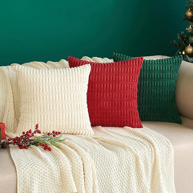 MIULEE Pack of 2 Corduroy Decorative Lumbar Throw Pillow Covers 20x12 Inch Soft Boho Striped Pillow Covers Modern Farmhouse Home Decor for Sofa Living Room Couch Bed Cream White
