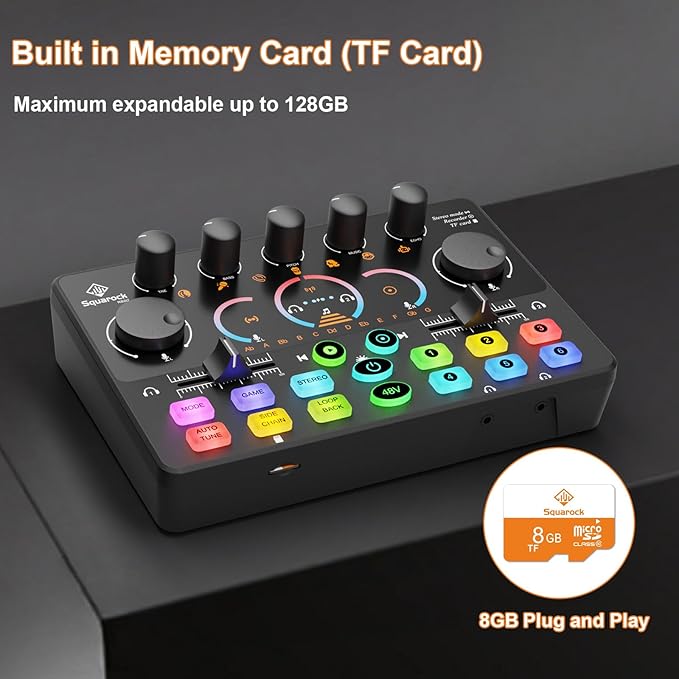 Podcast Equipment Bundle for 2, RGB Mixer with Premium 48V XLR Condenser Microphone Micro-SD card, Surround Sound, for Live Streaming/TikTok/YouTube, Compatible with iOS,Android,PC,Camera RS2i2