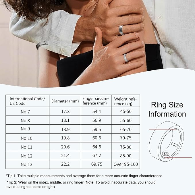 Smart Ring for Women Men,No Subscription Fee,Fitness Tracker Ring with Heart Rate, Sleep Monitoring, Blood Oxygen, Step Counting for iOS and Android, Waterproof(Silver, 10)
