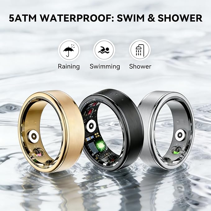 Smart Ring for Women Men,Fitness Ring with 24/7 Activity Tracking,Stress,Sleep Monitoring,No APP Subscription Fees,Compatible with iOS & Android, HarmonyOS Rose Gold, 9#