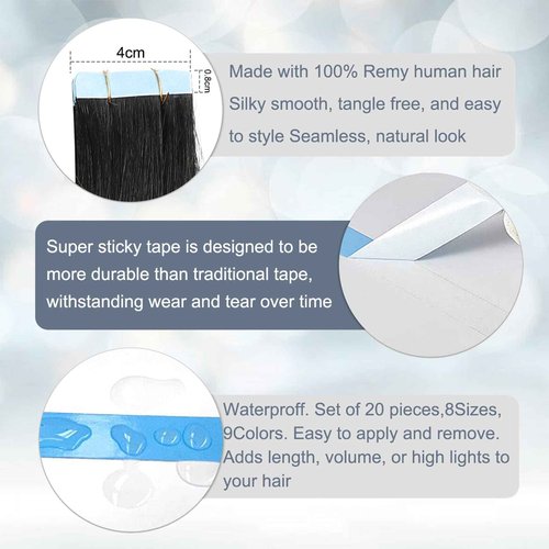 Tape in Hair Extensions Human Hair 100% Remy Hair 20pcs 50g/Pack Straight Seamless Invisible Skin Weft Extensions Easy to Apply and Style (Honey Blonde to Bleach Blonde,26 Inch)
