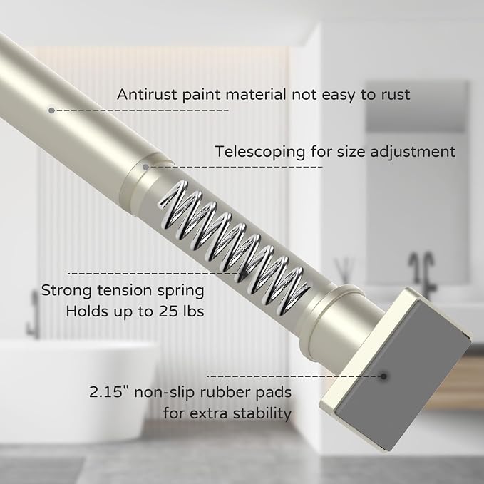 UIOSANRT Brushed Nickel Shower Curtain Rod 31-68 Inches Non-Slip Shower Rod Tension Mounted No Drill Tension Shower Curtain Rods Spring Tension Rod for Windows Bathroom