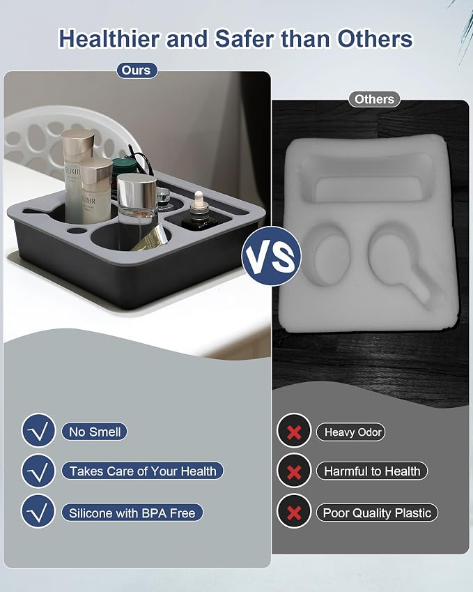 Couch Cup Holder Tray, Bonfixe Stable Couch Caddy for Bed and Sofa, Upgraded Capacity Health-Friendly Silicone Anti-Spill Drink Holder Organizer for Snacks Beverage (White-Gray)