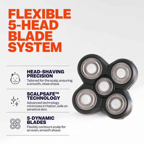 Freebird FlexSeries™ Shaver and Two Blade Refills - Fast, Smooth, Water-Resistant Electric Head Shaver with 5 Flexible Blades, USB Rechargeable, Ideal for Bald Men and Women