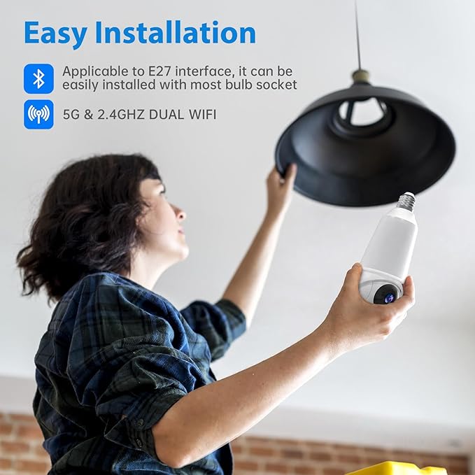 Light Bulb Security Camera, 2.4G&5G WiFi Lightbulb Cameras Wireless Outdoor, Smart AI Motion Detection, Color Night Vision, US Cloud Storage, 911 Emergency Calling, Outdoor Indoor Home Surveillance