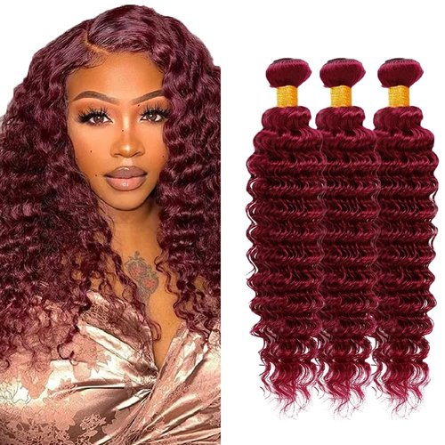 Condescension Human Hair Bundles Burgundy 99J Jerry Curly 20 22 24 Inch Bundles Human Hair 100% Unprocessed Burgundy Soft Sewn In Hair with Double Weft for Black Women