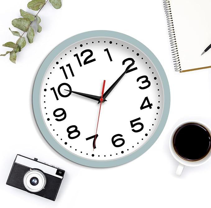Roymnie Wall Clock Silent Non-Ticking Modern Clock Battery Operated 8 Inch Small Classic Analog Decorative for Kitchen, Bathroom, Office, Bedroom, Home(Blue Gray)