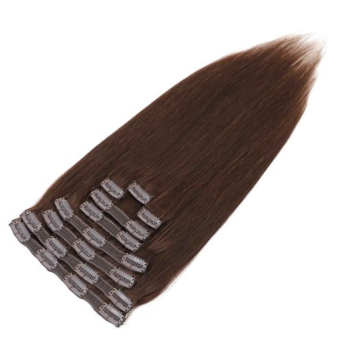 QueenYoung Clip in Hair Extensions Real Human Hair 9pcs 130g Dark Brown Hair Extensions Straight Natural Soft Human Hair Extensions Thick Remy Straight Clip in Hair Extensions 18inch Dark Brown