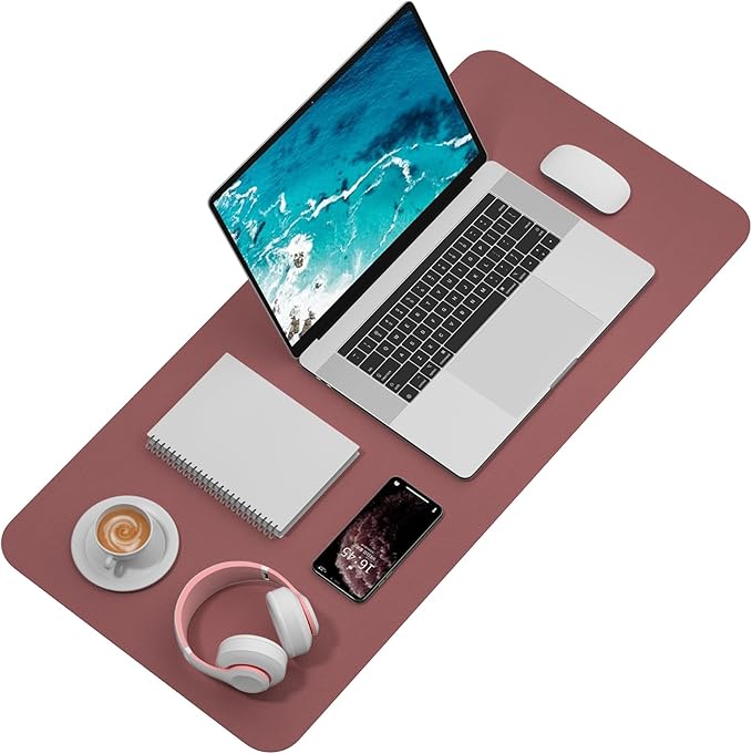 Hsurbtra Desk Pad, 35.5" x 17" PU Leather Desk Mat, XXL Extended Mouse Pad, Waterproof Desktop Blotter Protector, Non-Slip Ultra Thin Large Laptop Keyboard Writing Mat for Office Home, Brick Red