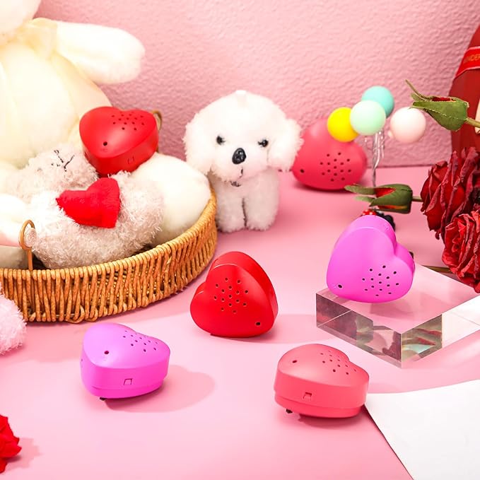 Copkim 3 Pcs 20 Seconds Valentine's Voice Recorder for Stuffed Animal Heart Shape Sound Recorder Push Button Recordable Device Sound Module for Gift Recording Voice Message(Red, Rose Red, Pink)