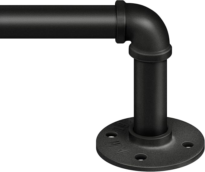 Zeerobee Curtain Rods for Windows 66 to 120, 1 Inch Industrial Wrap Around Black Curtain Rod, Indoor/Outdoor Room Divider Adjustable Drapery Pole, 66"-120"