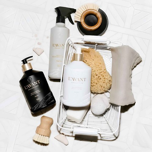L'AVANT Collective Dish & Hand Soap Duo Fresh Linen | High Performing Formula Luxurious Ingredients for Soft & Smooth Hands & Dishes | 2 Reusable Glass Bottles Kitchen Accessories Home Decor Gifts