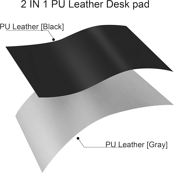 Chihein 59" x 32" 4XL PU Leather Desk Mat (Black/Gray), Huge Mouse Pad, Dual Sided Desk Pad Protector, Waterproof Writing Blotter for Gaming/Office/Home
