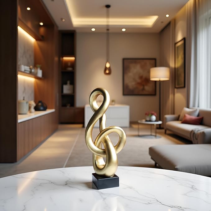 16" Modern Abstract Ribbon Decorative Sculpture, Knot Sculptures,Home Decor,Coffee Table Statues,Dining Living Room Desk Decor,Musical Note,Golden