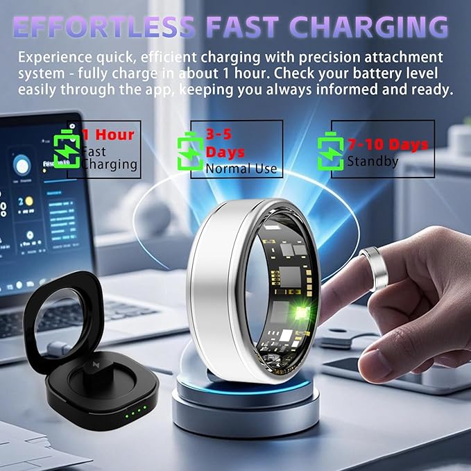 Smart Health Ring for Women Men, Fitness Tracker Ring with Heart Rate, Blood Pressure, SpO2, Sleep Monitoring, Step Counting, 5ATM Waterproof for iOS & Android, No Subscription Fee (Silver 9)