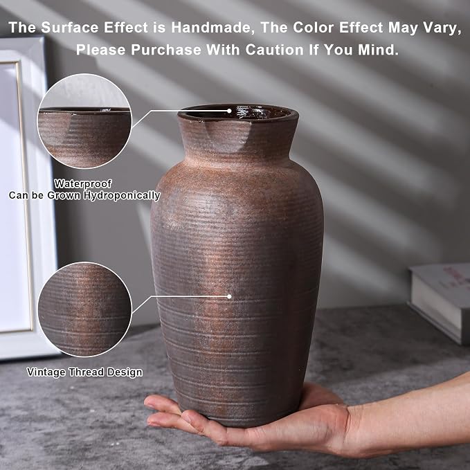 Farmhouse Vase for Home Decor, Vintage Rustic Terracotta Flower Vase Suitable for Home Decor, Living Room, Shelf, Dining Table. 10.9IN ZSHLXM