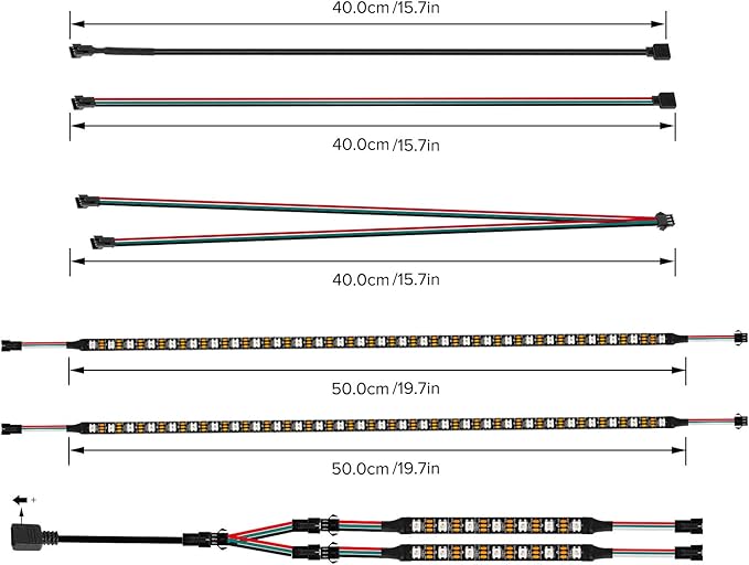 BTF-LIGHTING WS2812B IC PC Light Strip 4PCs 19in Individually Addressable for 5V 3Pin LED Headers for Asus Aura,Gigabyte RGB Fusion, MSI Mystic Light