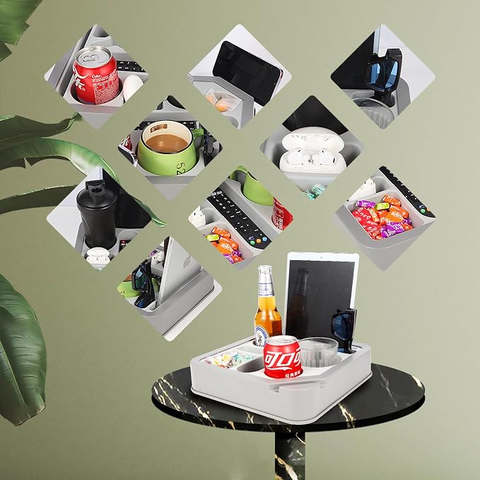 Couch Cup Holder Bed Caddy Couch Caddy Couch Tray Cup Holder for Couch,Couch Caddy with Cup Holder for Remote Phone Tablet Beverage Snack Gray.