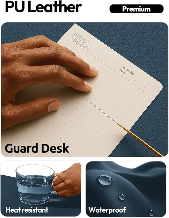 YSAGi Leather Desk Pad Protector, Office Desk Mat, Large Mouse Pad, Non-Slip PU Leather Desk Blotter, Laptop Desk Pad, Waterproof Desk Writing Pad for Office and Home (Dark Blue,55" x 17.2")