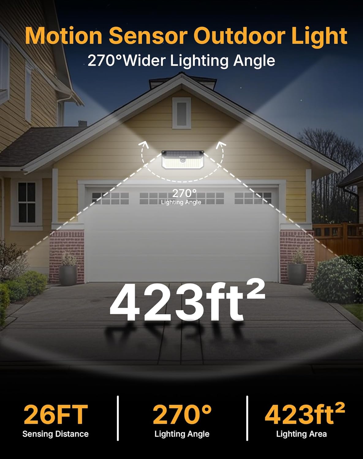 Solar Security Lights, 466 LED 4000 Lm - 270° Motion Sensor, IP68 Waterproof, 3 Lighting Modes, Dusk-to-Dawn Outdoor Flood Light for Fence Garden Backyard Garage - Pack of 4