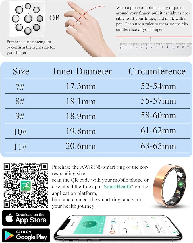 Smart Ring for Women Men Fitness Tracker with Blood Oxygen,Heart Rate,Sleep Monitoring,Step Counting,for iPhone and Android,Waterproof smart blood pressure monitor,No Subscription Fees (Rose Gold, 10)