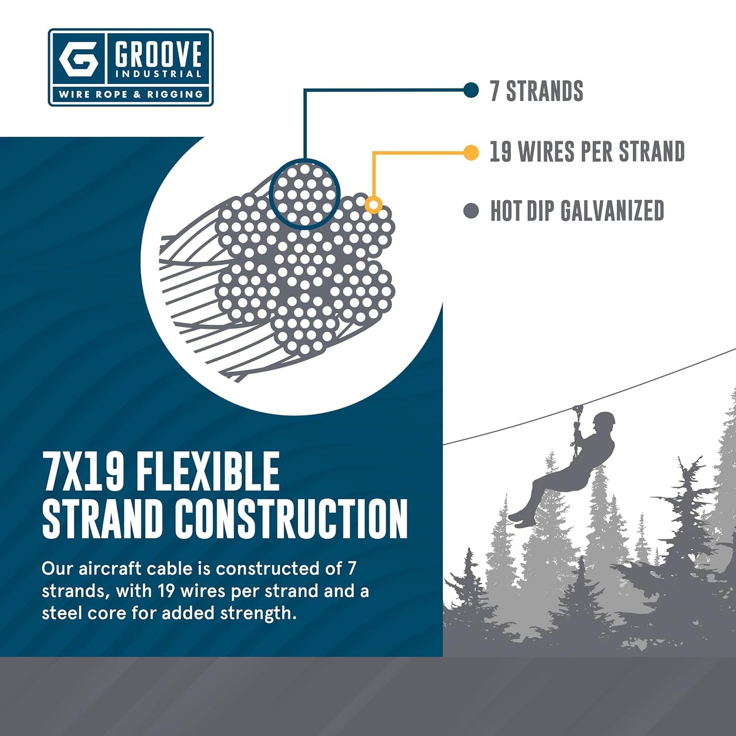 5/16’’ 7x19 Hot Dip Galvanized Aircraft Cable – Steel Wire Rope - 3500 Feet