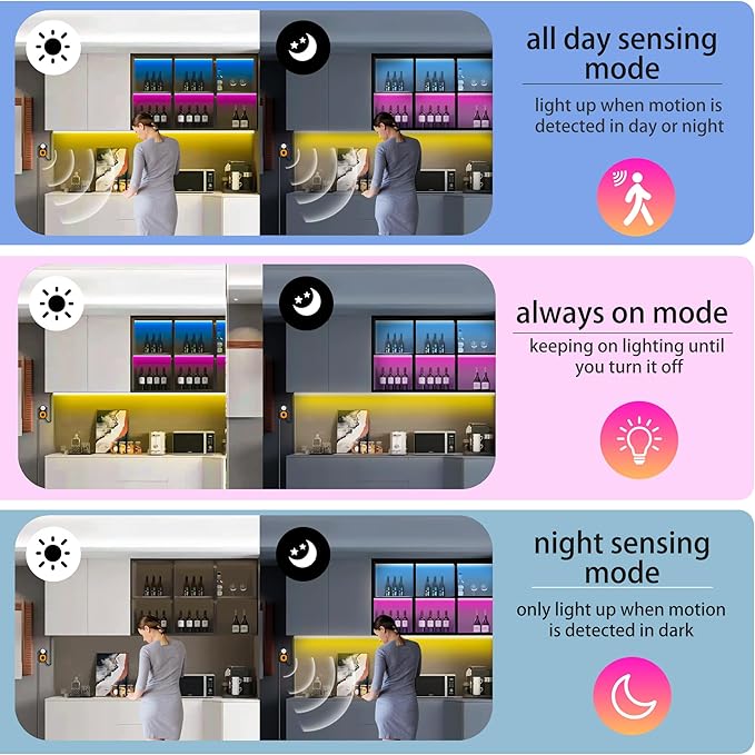 Motion Sensor LED Light Strip 2 x 10ft Under Bed Lights, RGB 3 Mode Motion Activated Bed Light with Music Sync and Timer, Dimmable Color Changing LED Lights for Bedroom Mother Day Gift