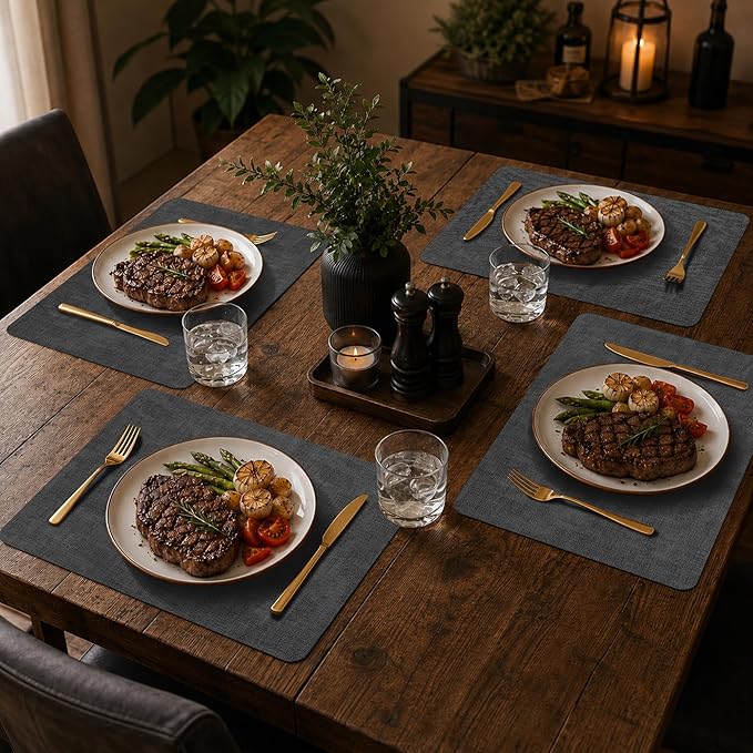 Maxpearl Faux Leather Placemats Set of 4, Waterproof - Wipe Clean - Heat Resistant - Anti Slip Dining Table Place Mats, Suitable for Indoor & Outdoor Use, 17’’×12’’, Black