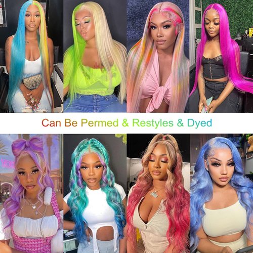 XFMF Straight Lace Front Wigs, 13x4 HD Transparent Straight Lace Frontal Wigs Human Hair with Baby Hair 180% Density Bleached Knots Virgin Glueless Human Hair Wigs (Blonde, 22 inch)
