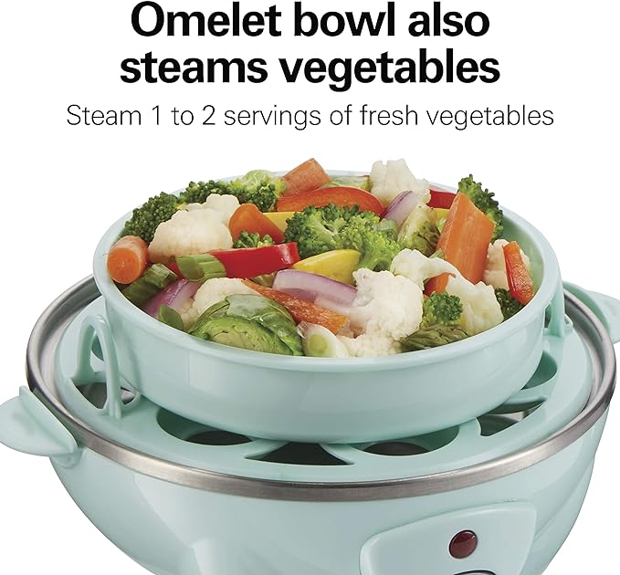 Hamilton Beach 3-in-1 Electric Egg Cooker for Hard Boiled Eggs, Poacher Eggs, Omelet Maker & Vegetable Steamer, Holds 7, Mint (25504) (Pack of 2)