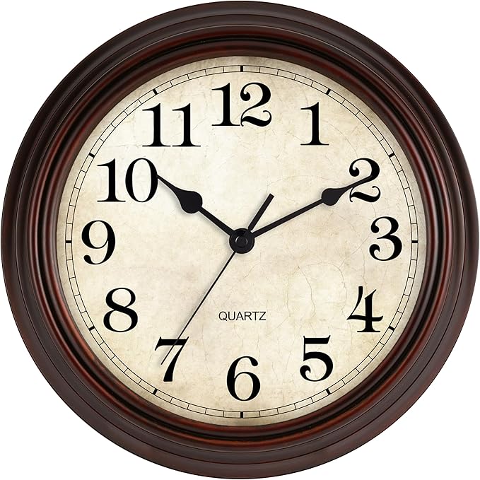 Wall Clock, 12 Inch Silent Non Ticking Battery Operated Clocks, Decorative for Living Room, Bedrooms, Kitchen (Bronze)