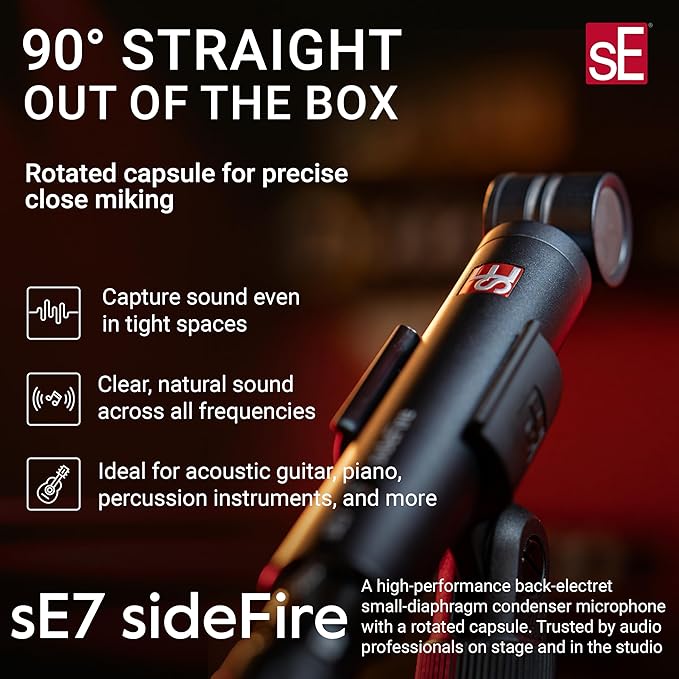 SE ELECTRONICS sE7 sideFire XLR Small Diaphragm Condenser Microphone with 90° Rotated Capsule - Professional Instrument Microphone for Drums & Guitar in Studio or on Stage - Music Recording Mic, Pair