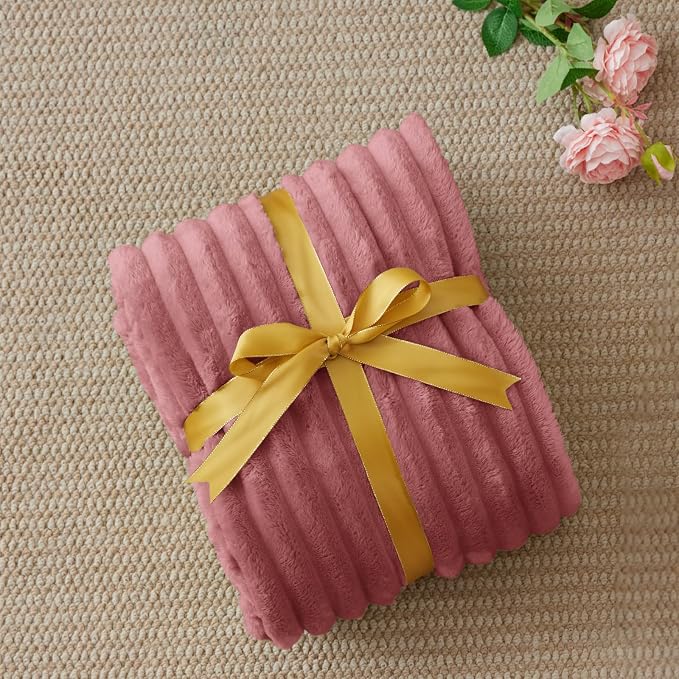 BEDELITE Fleece Throw Blanket for Couch - 300GSM Soft & Warm Fluffy Brick Dust Blanket, Decorative and Giftable Striped Blankets for Women, Men, 50"x60"