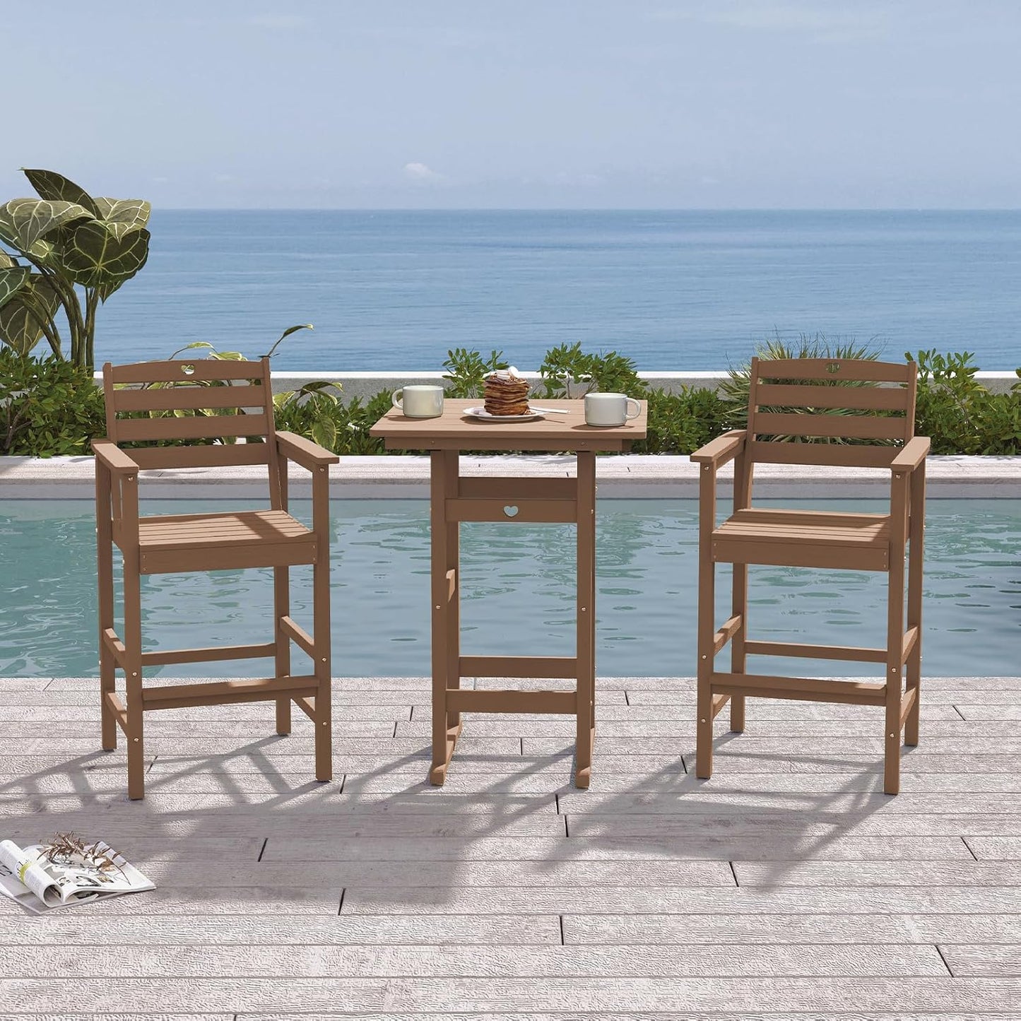 Adirondack Outdoor Bar Table, Durable HDPE Composite, Weather Resistant, Easy to Clean, Perfect for Backyard and Poolside Use, Teak