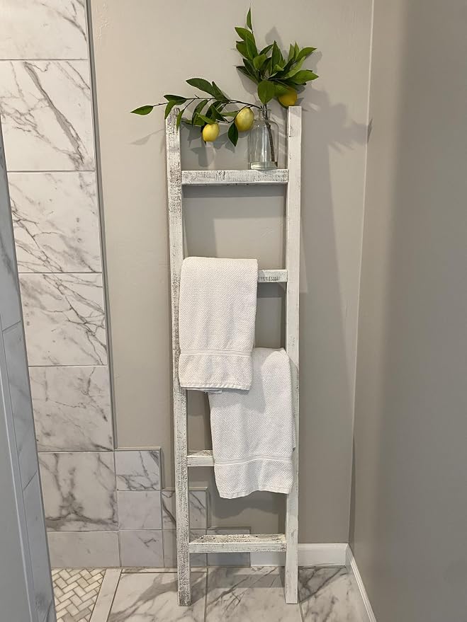 BarnwoodUSA Rustic Farmhouse Decorative Ladder - Our 6 ft Ladder can be Mounted Horizontally or Vertically and is Crafted from Upcycled Wood | No Assembly Required | White