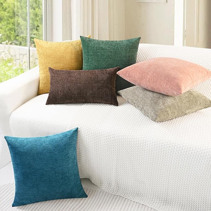 CaliTime Christmas Throw Pillow Covers Decorative 18 X 18 Inches Pack of 4 Cozy Chenille Cushion Cases for Couch Sofa Bed Living Room Home Dark Green