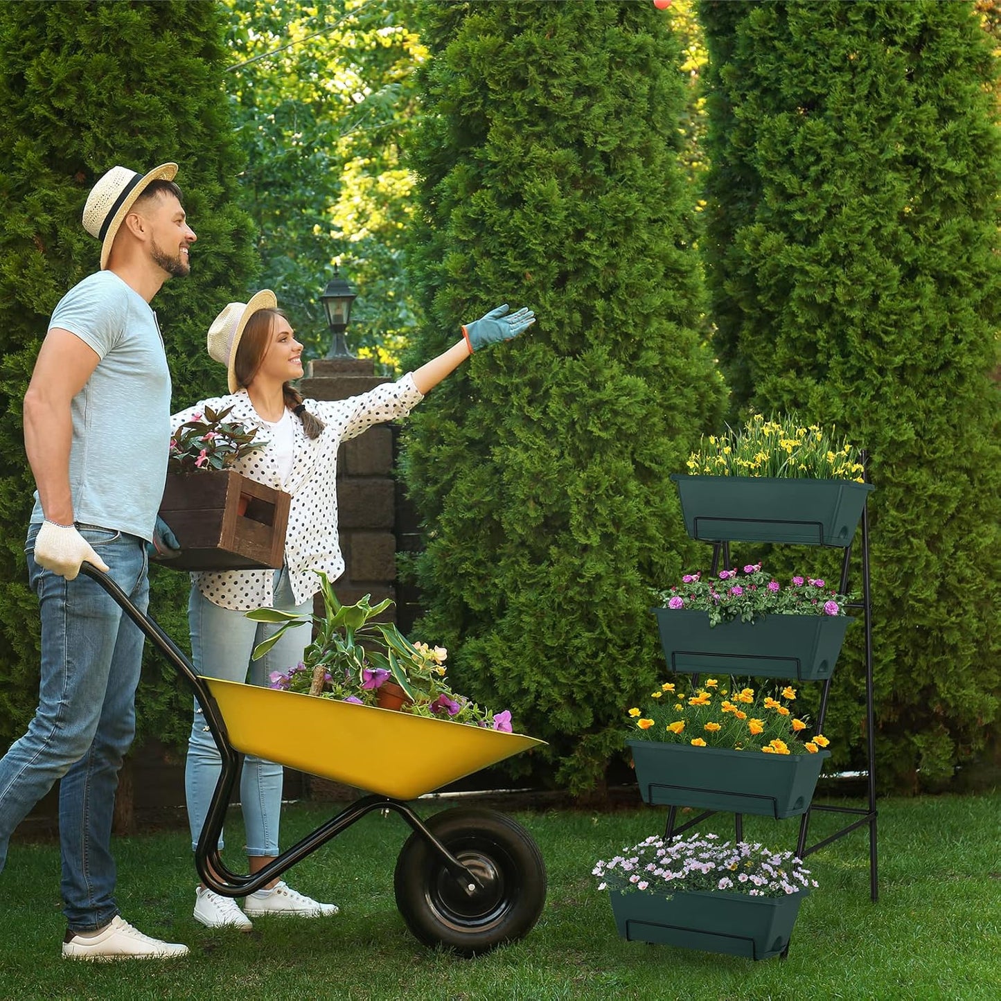 OYEAL Raised Garden Bed 4 Tier Vertical Garden Planters Indoor Outdoor Raised Planter Box with Legs Elevated Herb Garden Planter for Flowers Vegetables Plants, Green