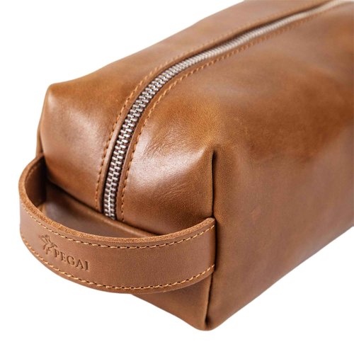 PEGAI Leather Travel Toiletry Bag for Men | Handmade Top Grain Distressed Dopp Kit, Mens Toiletry Bag, Shaving Kit Case Travel Organizer - Lee (Cinnamon)