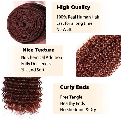 Fabimiya Human Hair Bundles Copper Red Brown 33# Jerry Curly 26 28 30 Inch Bundles Human Hair 100% Unprocessed Soft Sewn In Hair with Double Weft for Black Women
