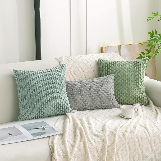 Set of 4 Sage Green Decorative Throw Pillow Covers 26x26 Inch Corduroy Pillow Covers for Bed Couch Sofa Living Room Soft Square Cushion Cases