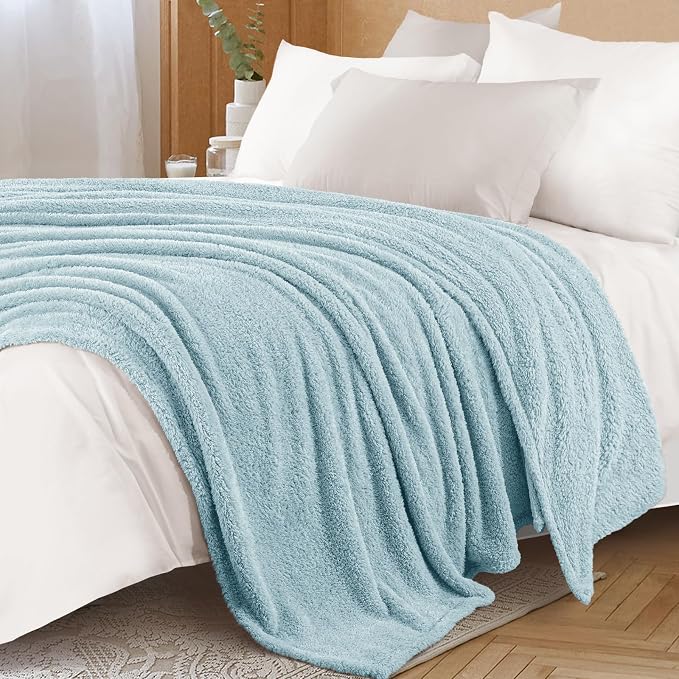Exclusivo Mezcla Fleece Twin Size Bed Blanket, Ultra Soft, Lightweight and Fuzzy Stone Blue Blanket for Women, Home Decor, 60x80 Inches