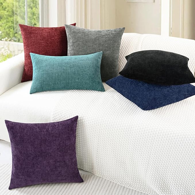 CaliTime Throw Pillow Covers Decorative 16 X 26 Inches Pack of 2 Cozy Chenille Cushion Cases for Couch Sofa Bed Living Room Home Navy Blue