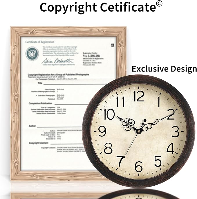 KECYET Wall Clock 10 Inch Vintage Wall Clocks Battery Operated Quartz Silent Non-Ticking Retro Rustic Style Clock Decorative for Kitchen,Bathroom, Living Room, Home Office (Bronze)