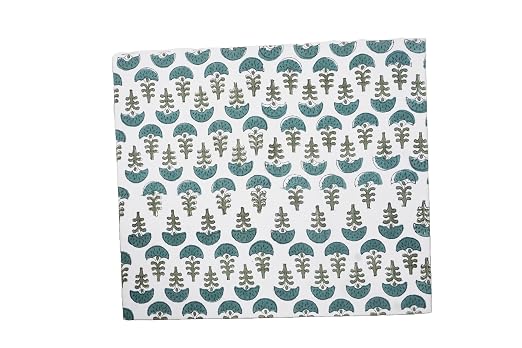 Generic 3.3 Gallon Cotton Hand Block Printed Paper Waste Basket |Small Decorative Trash Can for Housewarming Gifts in Living Room, Bedroom, Bathroom | Eco-Friendly, Plastic-Free (1, GREEN WHITE)