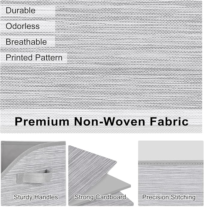 WUIKE Closet Organizers and Storage, Foldable Trapezoid Storage Bins with Handles, Clothes Storage Bins, Closet Shelf Organizer for Wardrobe, Light Gray/Slub Gary, Extra Large, 3-Pack
