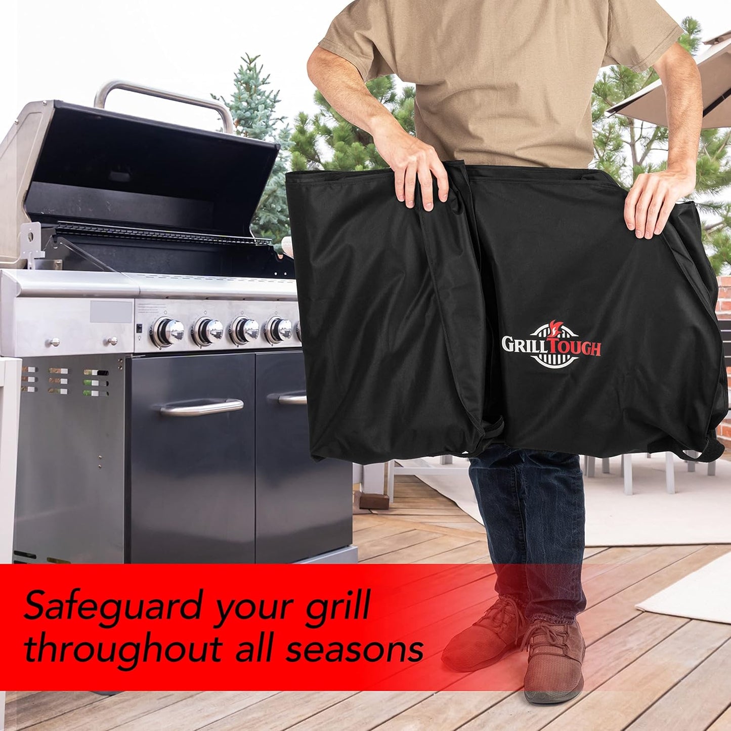 Heavy Duty BBQ Grill Cover for Outdoor Grill, 58 Inch – Waterproof, Weather Resistant, UV & Fade Resistant with Adjustable Straps – Gas Grill Cover for Weber, Genesis, Charbroil, etc. Black