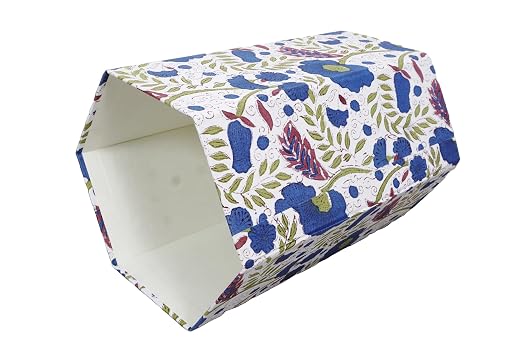 Generic 3.3 Gallon Cotton Hand Block Printed Paper Waste Basket |Small Decorative Trash Can for Housewarming Gifts in Living Room, Bedroom, Bathroom | Eco-Friendly, Plastic-Free (1, WHITE BLUE GREEN)